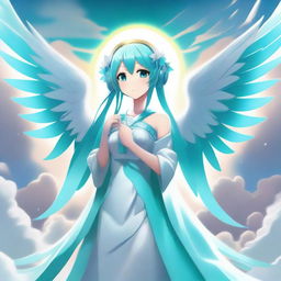 A detailed illustration of Hatsune Miku with majestic angel wings