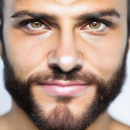 A close-up image of a man's light brown eyes