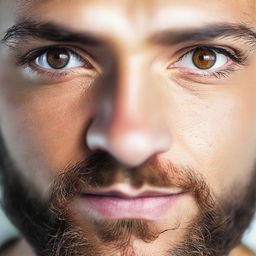 A close-up image of a man's light brown eyes