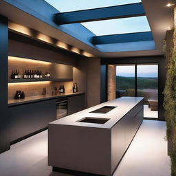 Create an image of a modern cellar with windows on the roof