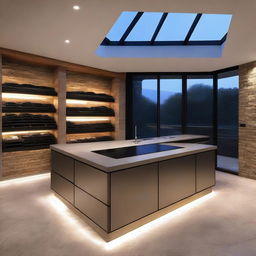 Create an image of a modern cellar with windows on the roof