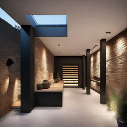 Create an image of a modern cellar with windows on the roof