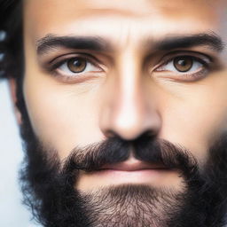 A close-up image focusing on the light brown eyes of a man