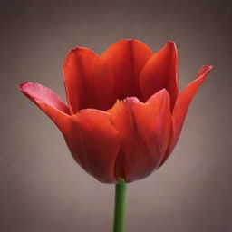 A vivid red open tulip in full bloom against a contrasting background, showcasing its intricate inner structure and vibrant petals