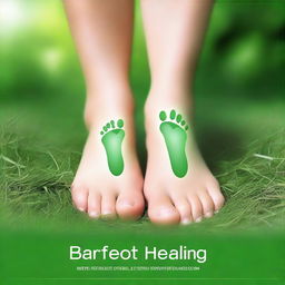 A serene nature background with a pair of feet resting on grass