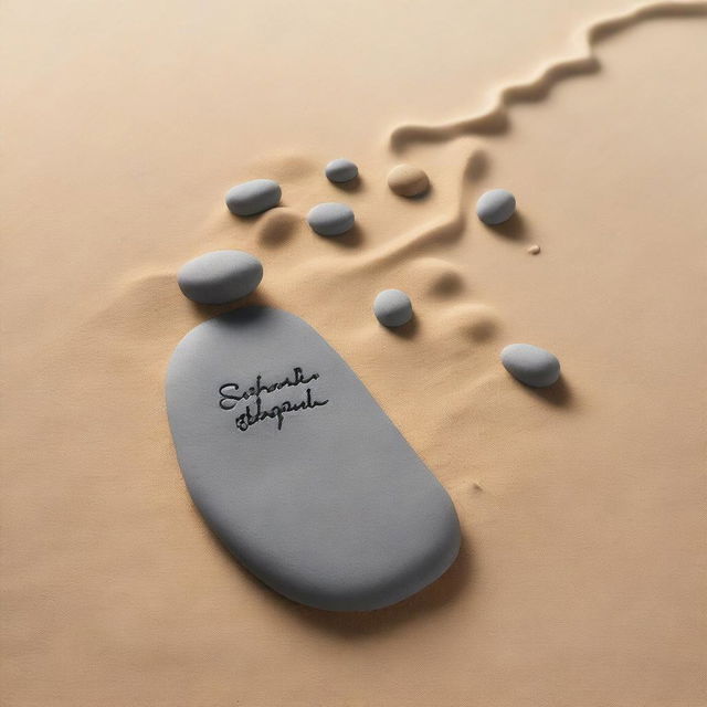 Zen-inspired scene featuring smooth stones arranged in the shape of a foot on sand