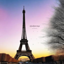 Generate an aesthetic image of the Eiffel Tower at dusk, with a beautiful twilight sky in the background