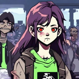 A game avatar featuring a main character who is a streamer in a post-punk world with zombies