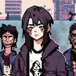 A game avatar featuring a main character who is a streamer in a post-punk world with zombies