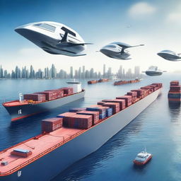 A futuristic scene depicting advanced shipping technology