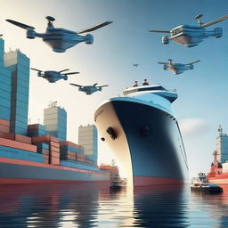 A futuristic scene depicting advanced shipping technology