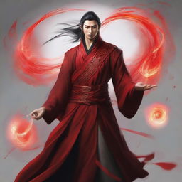 An elven sorcerer with red power flowing out from him