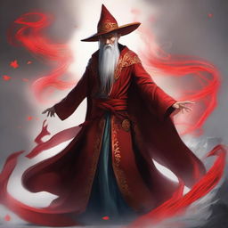 An elven sorcerer with red power flowing out from him