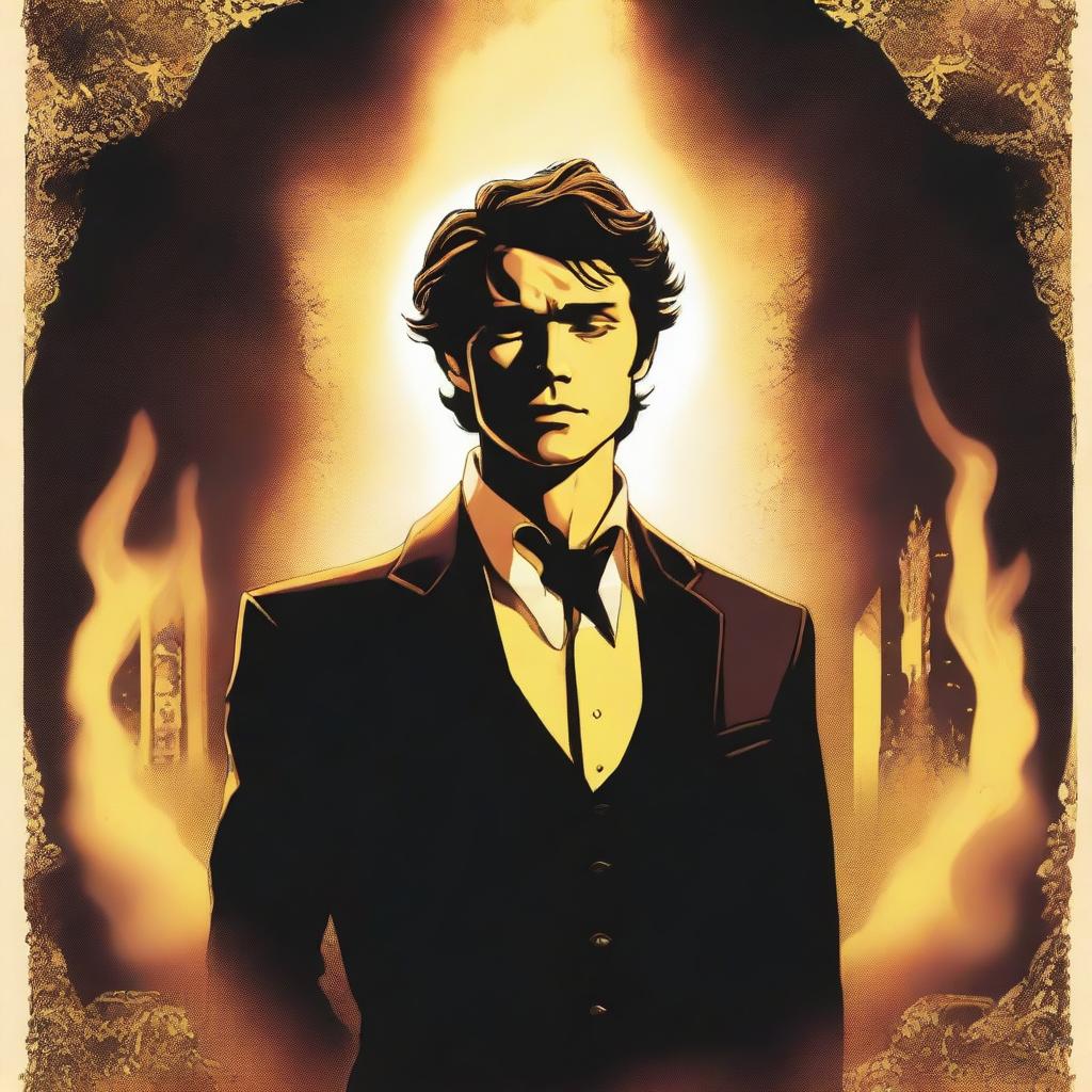 The upper half of the poster depicts the heavens with golden and bright tones, while the lower half shows hell with flames and dark shadows