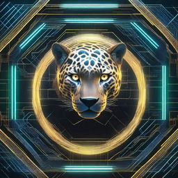 A top view of a sleek and powerful jaguar standing on a futuristic grid