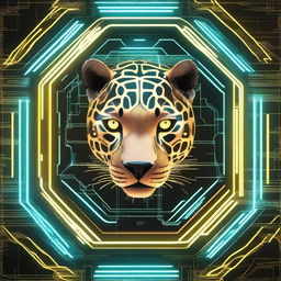 A top view of a sleek and powerful jaguar standing on a futuristic grid