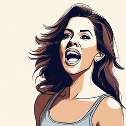 A detailed illustration of a brunette Latina woman wearing a tank top, with her mouth open as if she is speaking or singing