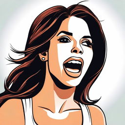 A detailed illustration of a brunette Latina woman wearing a tank top, with her mouth open as if she is speaking or singing