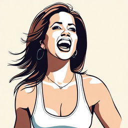 A detailed illustration of a brunette Latina woman wearing a tank top, with her mouth open as if she is speaking or singing