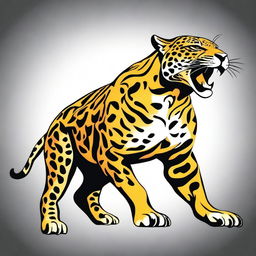 A full-body vector illustration of a roaring jaguar viewed from the top