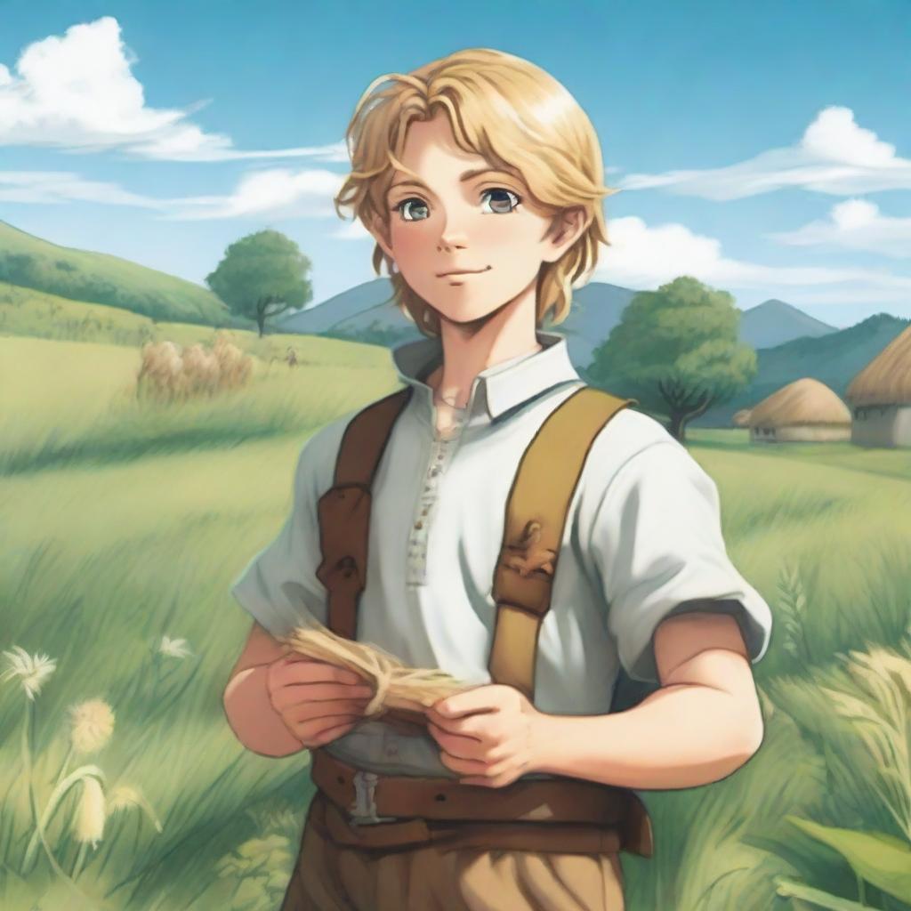 A detailed and heartwarming illustration of Thorfinn Karlsefni as a child farmer from Vinland Saga