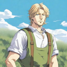 A detailed illustration of Thorfinn Karlsefni from Vinland Saga as an adolescent with a low beard