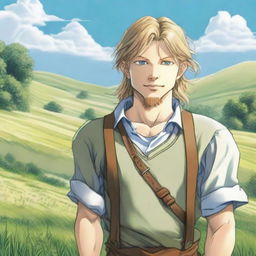 A detailed illustration of Thorfinn Karlsefni from Vinland Saga as an adolescent with a low beard