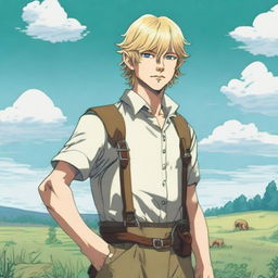 A detailed illustration of Thorfinn Karlsefni from Vinland Saga as an adolescent with a low beard