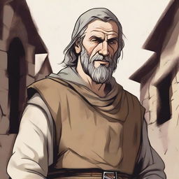 An illustration of a rugged medieval man wearing a neutral expression