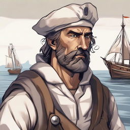 A DND illustration of a rugged medieval sailor wearing a neutral expression