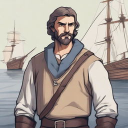 A DND illustration of a 30-year-old medieval sailor wearing a neutral expression