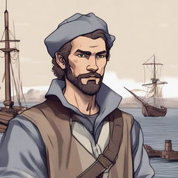 A DND illustration of a 30-year-old medieval sailor wearing a neutral expression