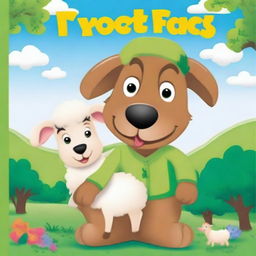 A vibrant cartoon book cover featuring a handsome Middle Eastern shepherd holding a baby sheep in a lush, green pasture