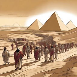 An illustration depicting the people of Israel leaving Egypt