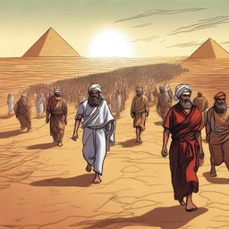 An illustration depicting the people of Israel leaving Egypt