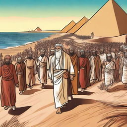 An illustration depicting the people of Israel leaving Egypt