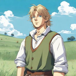 A detailed illustration of Thorfinn Karlsefni from Vinland Saga as an adolescent with a low beard