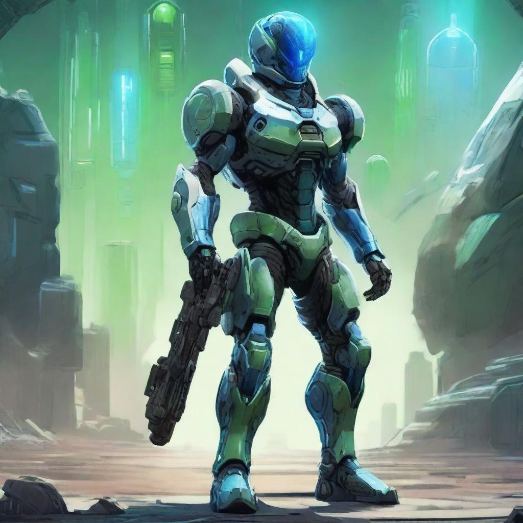 Create a futuristic armored cyber soldier concept art