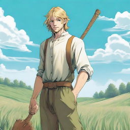 A detailed illustration of Thorfinn Karlsefni from Vinland Saga as an adolescent with a low beard