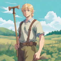 A detailed illustration of Thorfinn Karlsefni from Vinland Saga as an adolescent with a low beard