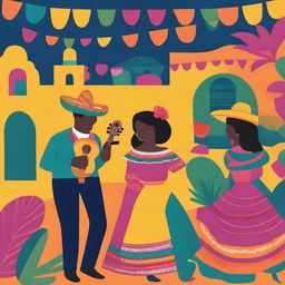 Create an image featuring a vibrant Mexican scene