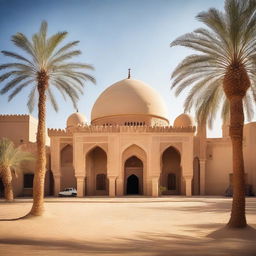 A stunning ancient Arabic city in the desert, near an oasis