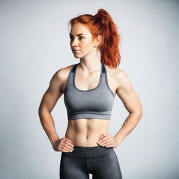 A young woman in her 20s with red hair tied in a ponytail