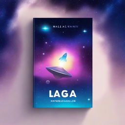 Create a book cover featuring a galaxy with a prominent star and a spaceship