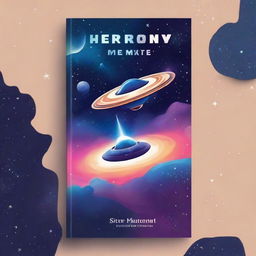 Create a book cover featuring a galaxy with a prominent star and a spaceship