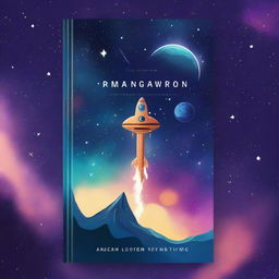 Create a book cover featuring a galaxy with a prominent star and a spaceship