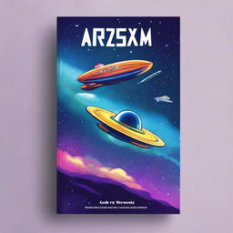 Create a book cover featuring a galaxy with a prominent star and a spaceship