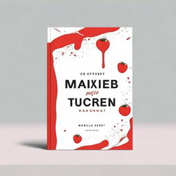 A minimalist kitchen book cover design featuring coffee stains and tomato splashes