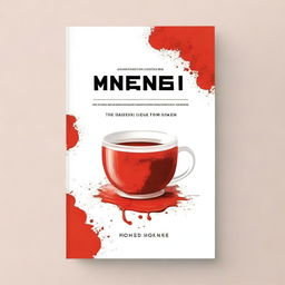 A minimalist kitchen book cover design featuring coffee stains and tomato splashes