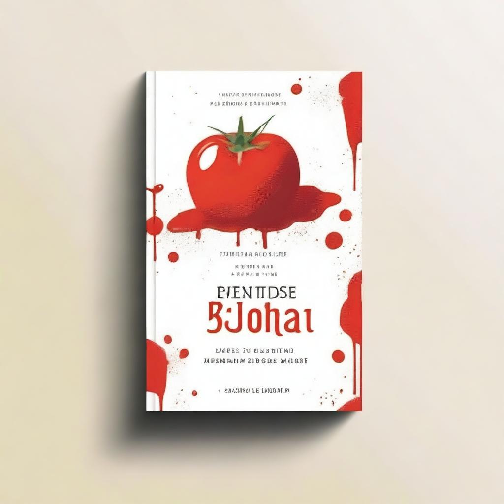 A minimalist kitchen book cover design featuring coffee stains and tomato splashes